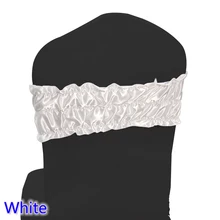 Белый Цвет атлас стул створки Свадебные украшения лайкра спандекс створки подходят для всех стулья Ruffled пузырь взгляд лук галстук отель партия