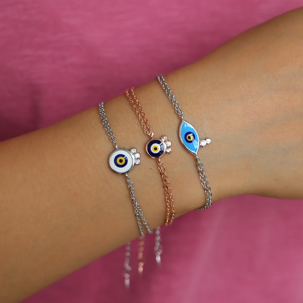 Buy New Simple Turkish Gold Evil Eye Bracelet Pave CZ