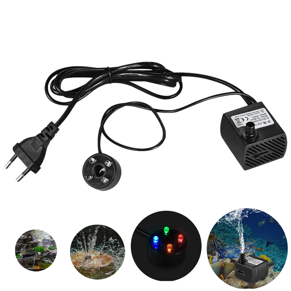 Quiet Aquarium Submersible Water Pump for Fish Tank Tabletop Fountain with LED Light Adjustable