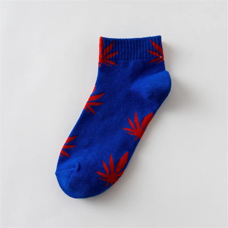 Moda Socmark Summer Women Men's Funny Ankle Socks Hemp Meias Long Happy Maple Leaf sokken Cotton Weed Grass White Black Socken - Цвет: 52155