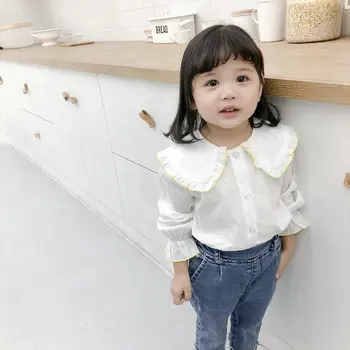 

Baby Clothes White Shirt for Girls Toddler Peter Pan Collar Top Tees Kids Girls Lovely Blouse Tee Shirt Child Long Sleeves Tees