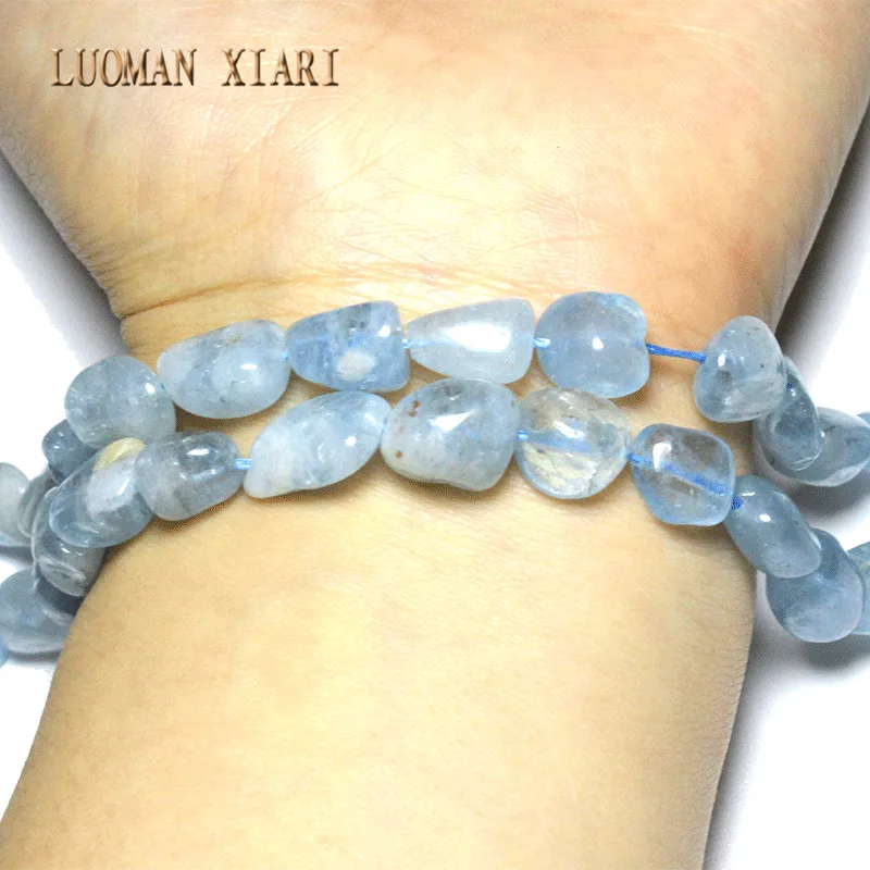 Luoman xiari нерегулярные Природный Аквамариновый камень шарик для самостоятельного изготовления ювелирных изделий браслет ожерелье материал Strand 15''