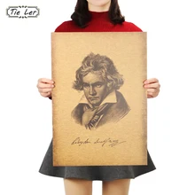 Галстук Лер известный классический музыкант Бетховен крафт-бумага плакат украшения живопись наклейки на стену 51X36 см