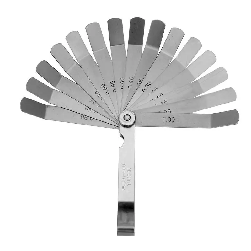 

100mm Metric 0.05- 1.0mm Valve Offset Feeler Gauge 16 Blades Stainless Steel Feeler Gauge for Spark Plug Gap Valve Tappets hot