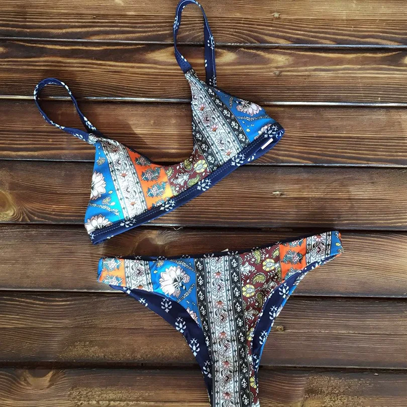 Colorful Striped Bikinis Set 2017 New Lace Straps Swimsuit Women Sexy Push Up Swimwear Low Cut Swimsuit Biquinis Maillot De Bain