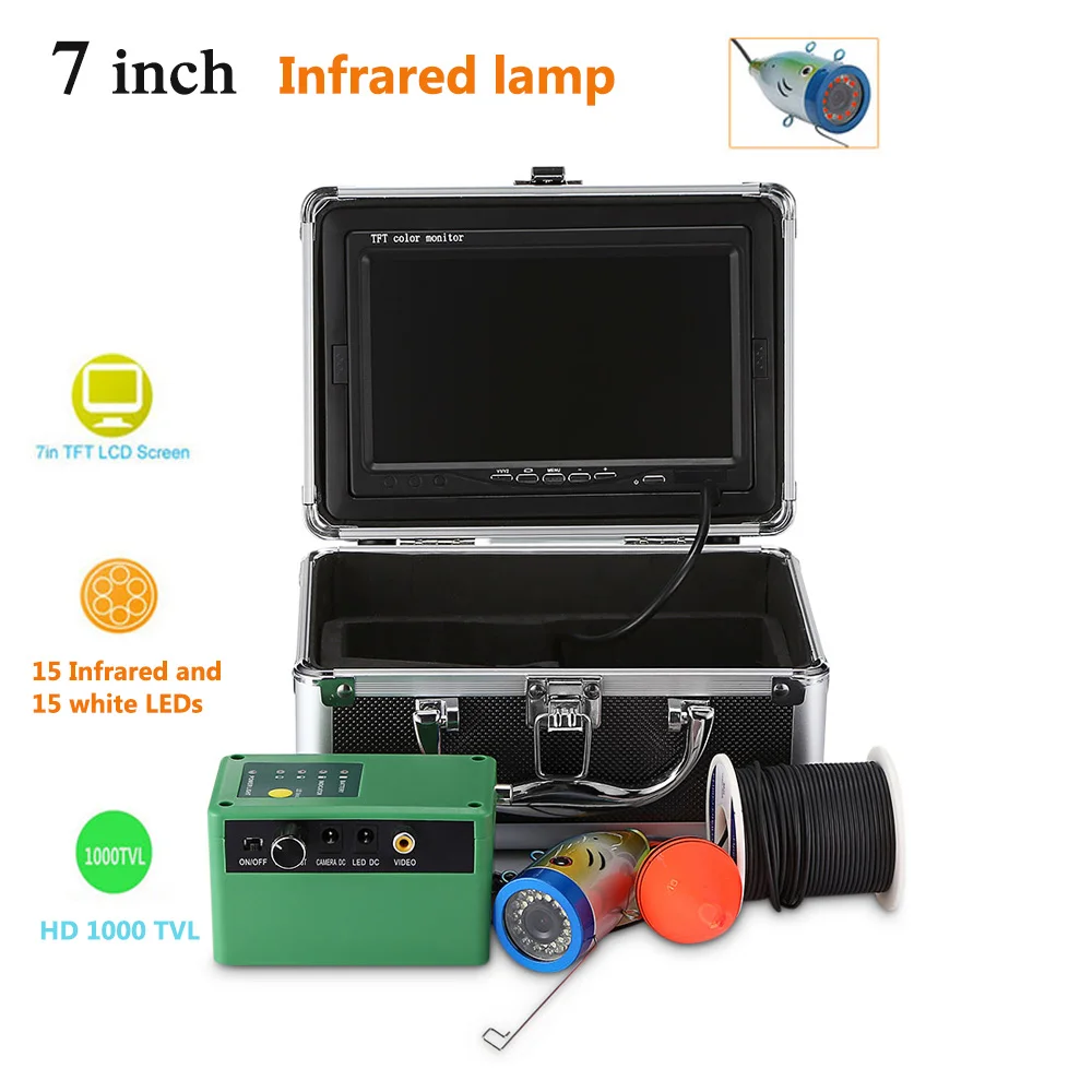

HD 1000TVL Fish Finder Camera Fishing 7.0 Inch TFT 15 Infrared And 15 White LEDs Underwater Fish Finder with Light on/off