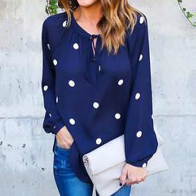 

2019 Polka Dot Spring Blouses Long Sleeve Ladies Chiffon Blouse Women Tops Femme Blusas Shirts