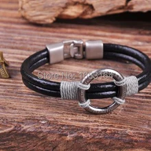 G35 серебряная застежка Surfer 4 мм кожи конопли Мужская жесткий Браслет-манжета
