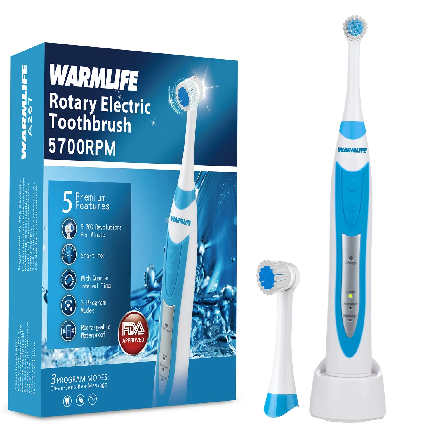 Tooth whitening waterproof IPX7 Rotate Electric Toothbrush USB Charge