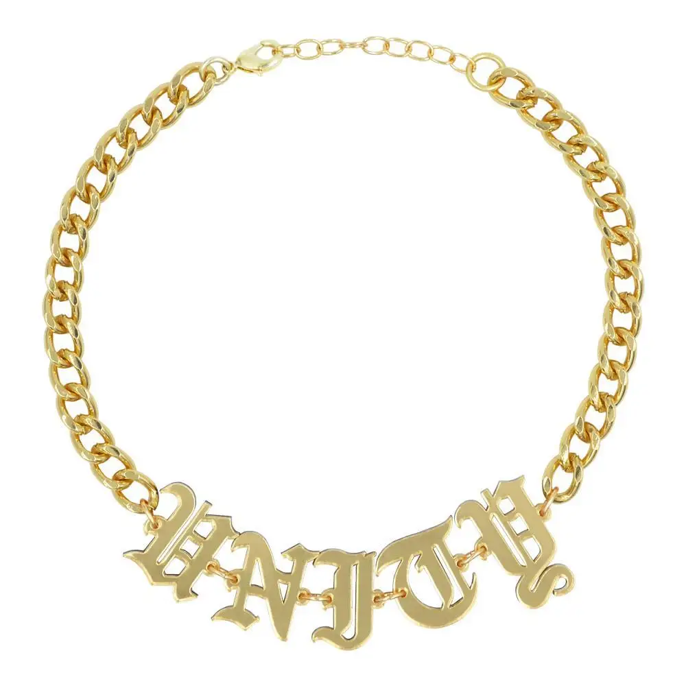 Увеличенный золотой цвет зеркальная поверхность английские буквы колье-чокер с акриловыми кабошонами для женщин крутые панк вечерние для ночного клуба шоу ожерелье