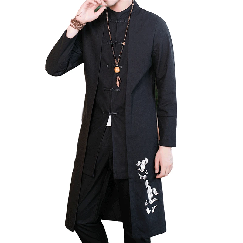  5XL Black Long Jacket Men Chinese Style Coat Mens Fashion Casual Jaqueta Autumn New Style Trench Co