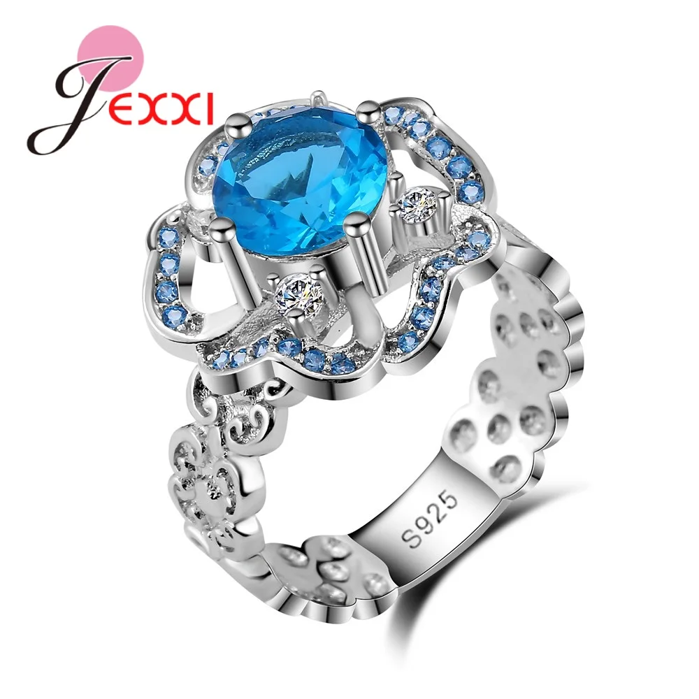Women Crystal 925 Sterling Silver Rings Hollow Out Design Cubic Zirconia Anniversary Ring Accessory Ringen Band Jewelry | Украшения и