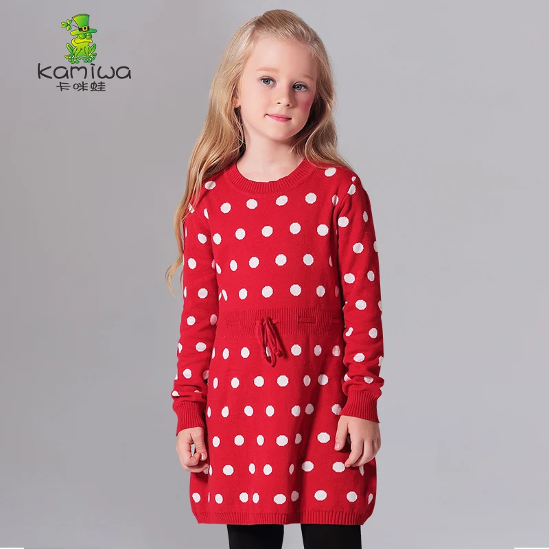 

girl sweater autumn Dot Knitted Girls Dresses Long Sleeve Sweaters Pullovers Children's Clothing Kids Clothes
