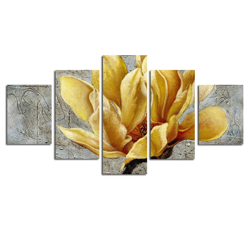 

4 Pieces Yellow magnolia flower Big Size Posters Home Decor Oil Painting Modern Canvas Painting Wall Pictures For living room