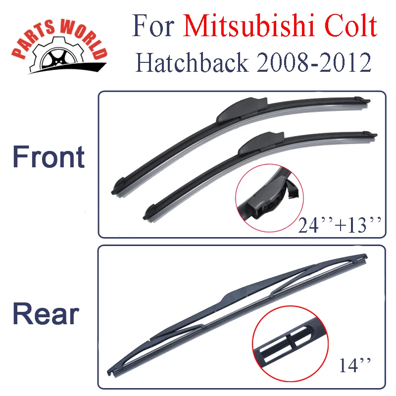 Front And Rear Wiper Blades For Mitsubishi Colt Hatchback 2008 2012