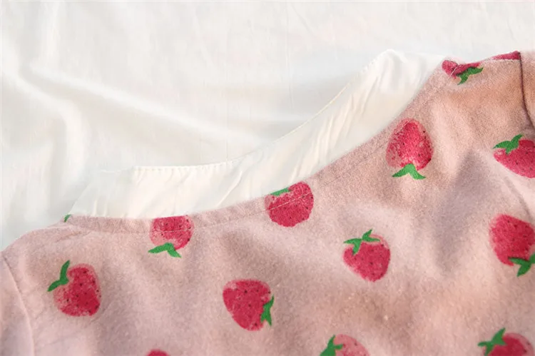 Fanfiluca Girls Dress 2018 Autumn Casual Style Girls Clothes Long Sleeve Strawberry Pattern Cotton Stand Collar Dress005