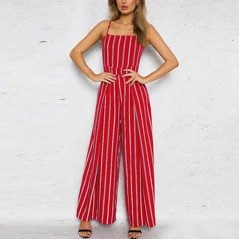 Spaghetti Strap Striped Sleeveless Jumpsuits Spaghetti Strap Striped Sleeveless Jumpsuits
