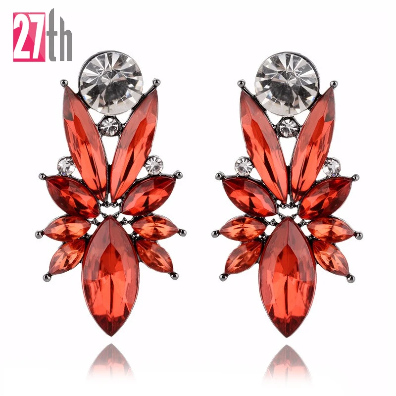 Hot 2016 Luxury Retro Exaggerated Crystal Stud font b Earrings b font with opal Stone Women