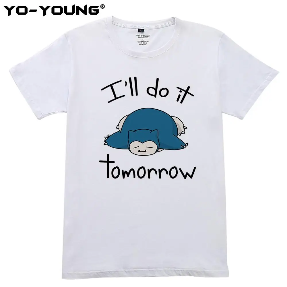 White 2 Йо-юные женские футболки, забавные Покемон Snorlax Nope I Will Do it Tomorrow, с принтом, чёсаный хлопок, повседневные футболки на заказ - Цвет: White 2