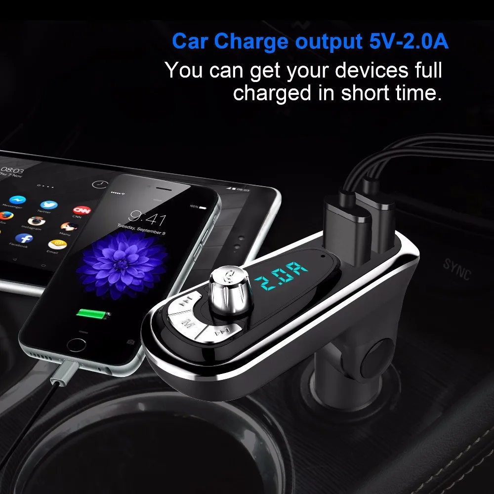 ABS беспроводной Bluetooth fm-передатчик Hands-free автомобильный комплект двойной USB Автомобильное зарядное устройство радио модулятор Аудио MP3 музыкальный плеер#20