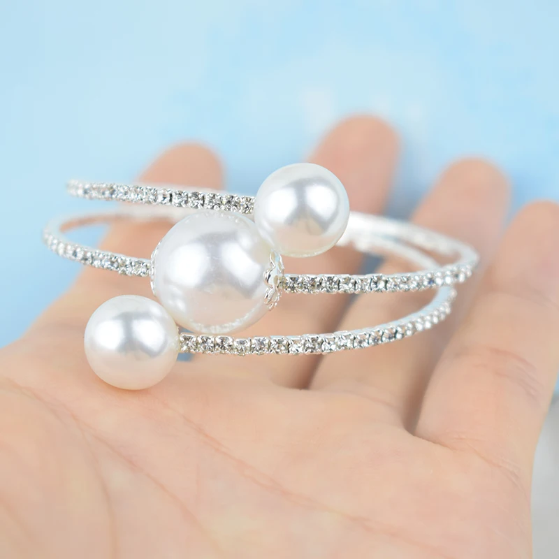 AOUSIX New Crystal Gold Silver Plated Bangles Pearl Bride Bracelet Woman Pearl Open Bracelet Pulseras Mujer Holiday Gift 5
