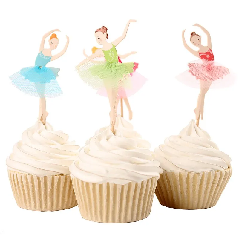 

72pcs/Lot Ballet Dancer Girl Design Cupcake Topper Cake Decorating Tools Kids Birthday Party Wedding Decor Lace Cake Flag