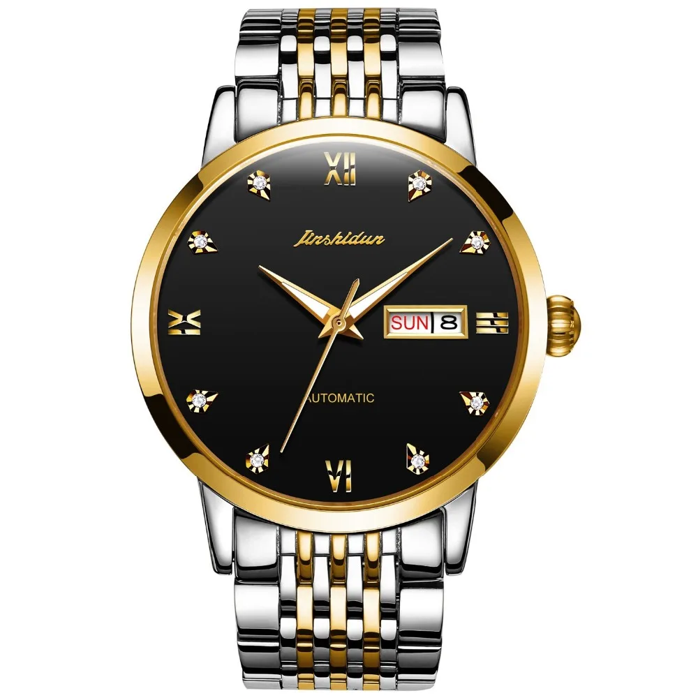

JINSHIDUN Men Business Luxury Mechanical Watches Steel/Leather Belt Top Brand Waterproof Watches Relogio Masculino 8817