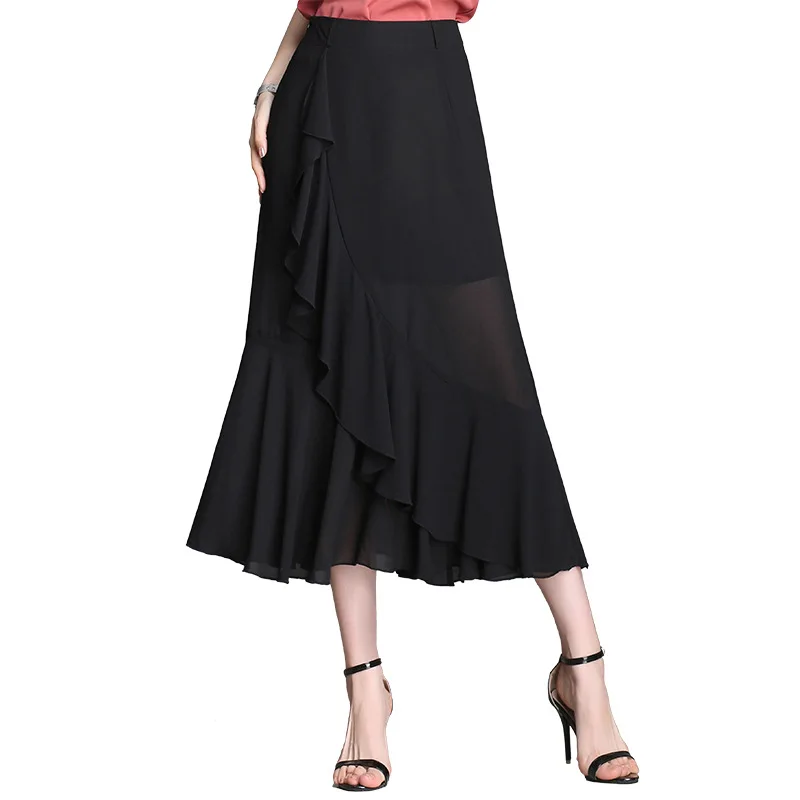 2018 summer new female chiffon skirts a word skirt high waist large ...
