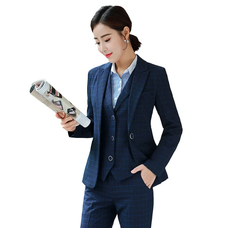 Women's business suit suit 2019 autumn lattice slim long sleeve small suit jacket temperament casual nine pants and skirt