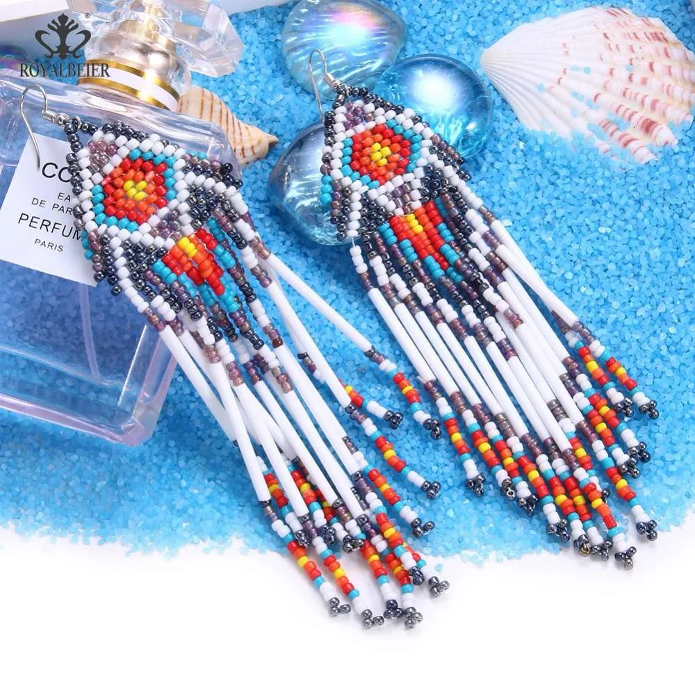 

Bohemia Style Drop Earring Plastic Bead Long Tassel Earring Handmade Tassels Hanging Earrings Jewelry Long Earrings for Women