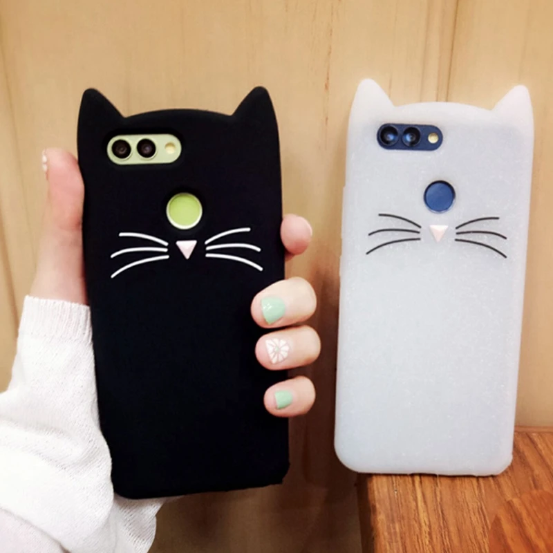 

3D Beard Cat Ears Soft Silicone Full Cover For Huawei Honor 5C 5X 6A 6X 7X 7C P20 Pro P10 P8 Lite 2017 Nova 2i 2 Plus Phone Case