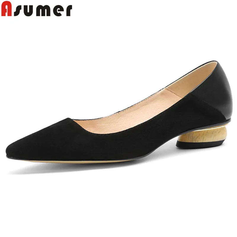 

ASUMER fashion new single shoes woman shallow pointed toe suede leather shoes women low heels casual shoes pumps women 2019
