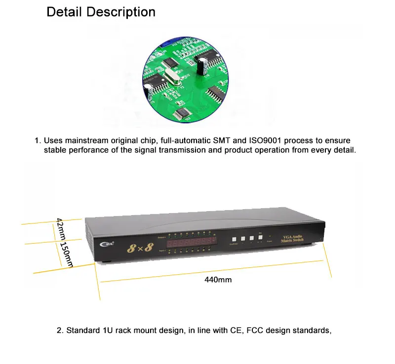 Ckl-8a8 8x8 8 Порты и разъёмы в 8 Порты и разъёмы из Матрицы коммутатор VGA с аудио и ИК-пульт дистанционного стойки из металла