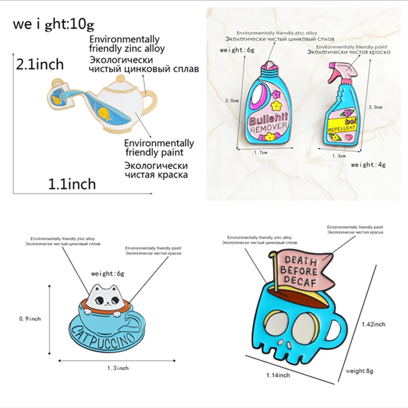 Синяя булавка кошка кофейная чашка со скелетом чайник рыба Нагрудный значок волна дождь облако ледник мультфильм эмаль брошь джинсовые куртки сумка Ювелирные изделия