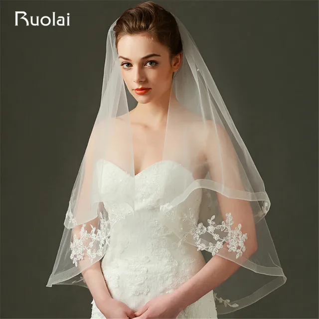 Layers Wedding Bridal Veil Lace White/Ivory Short Birdcag Edge Bride with comb 