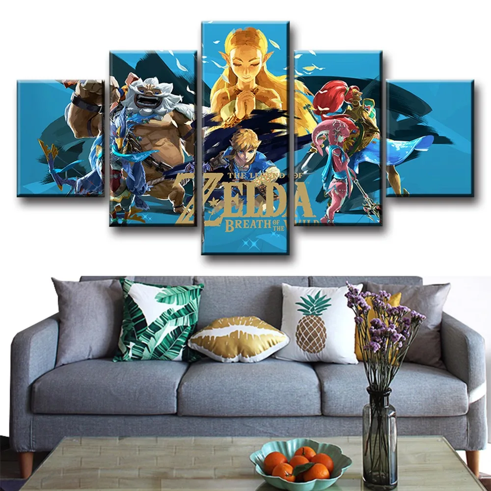 

5 Piece Game Poster Paintings The Legend of Zelda Breath of The Wild Poster HD Wall Modern Picture Canvas Art for Home Decor