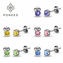 

PONEES 2018 New Fashion 4mm Stud Earrings 5 Pairs/Set Brand Jewelry Round Austrian Crystal Earrings Set For Women Girls