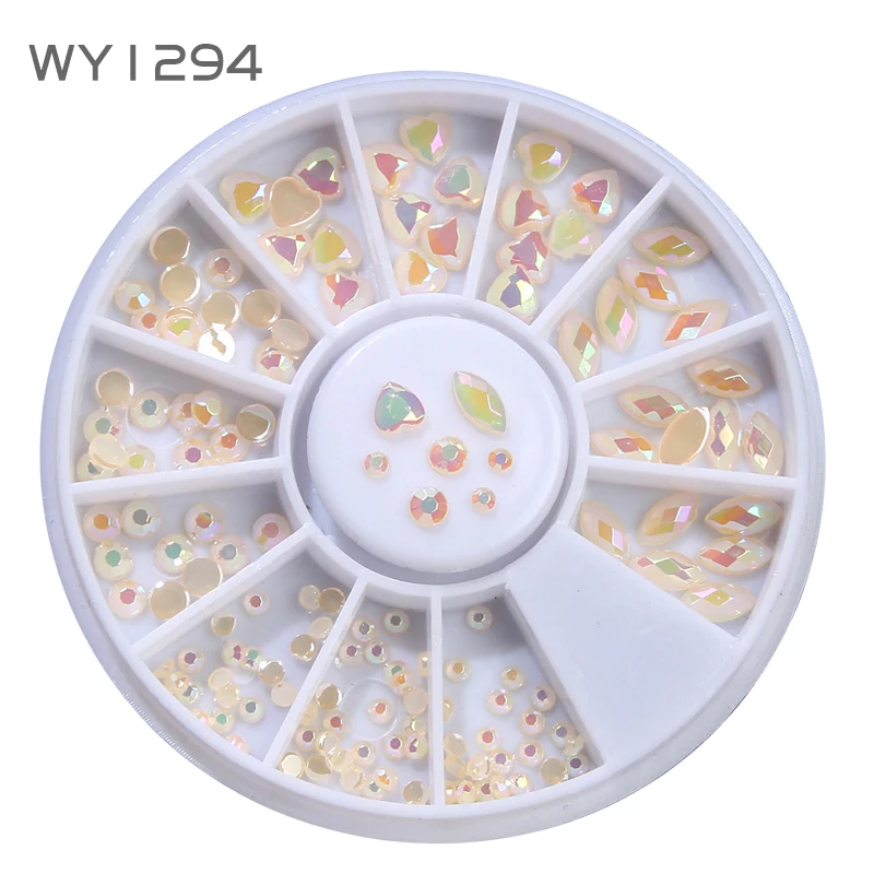 WY1294 ELESSICAL Candy Colorful Nail Rhinestones In Wheel Flatback Heart 3D Acrylic Strass Nail Art Decorations Horese Eye Accessories
