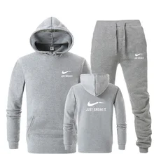 2018 Tracksuit men Brand print Sportswear suit winter Keep warm Fleece pants+Hoodies track suit black white chandal hombre