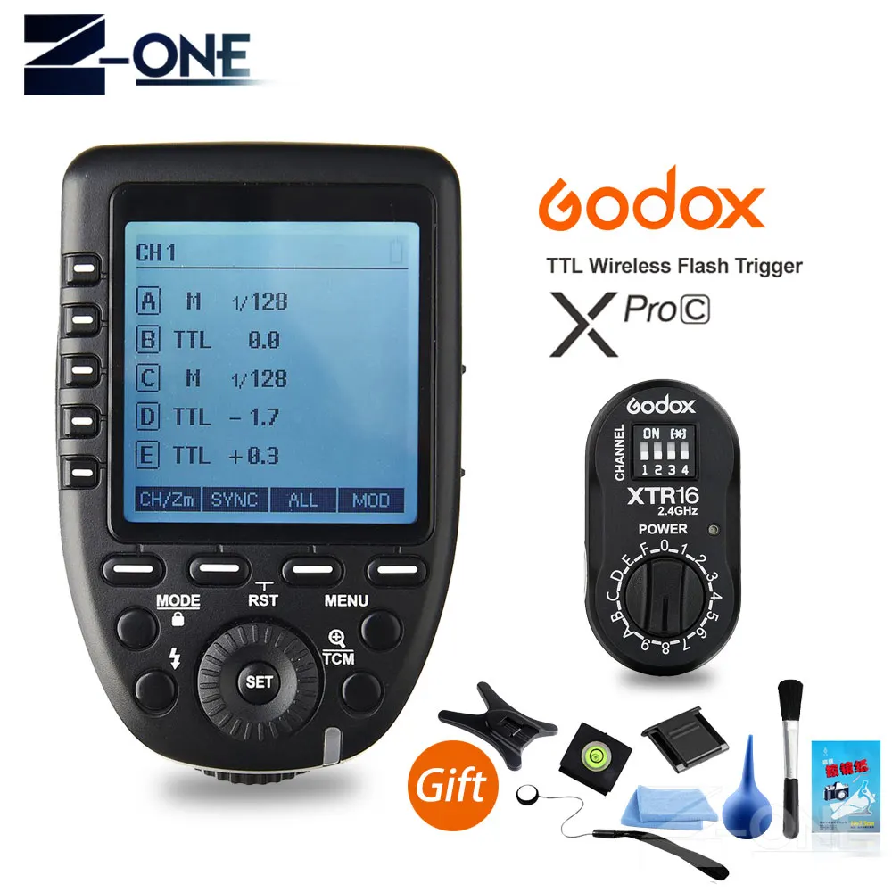 Godox XPro-C + фотовспышка ресивера триггера передатчика с XTR-16 II 2 4G Беспроводная