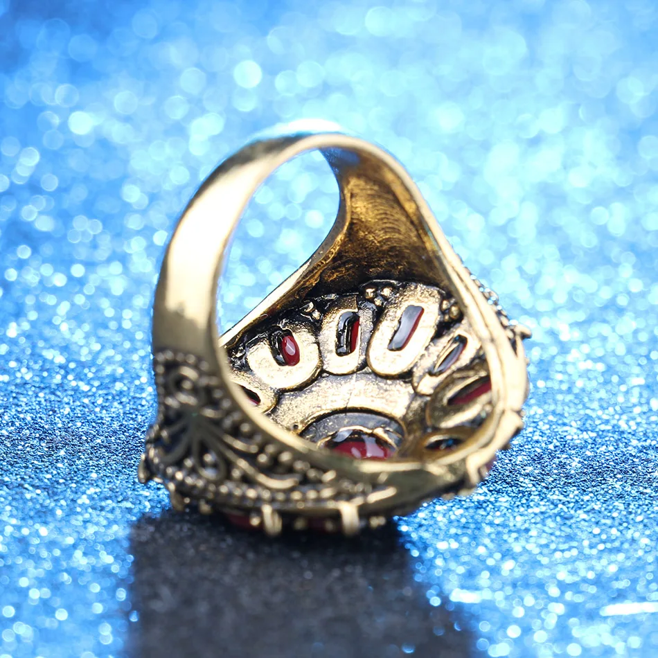 Винтажное обручальное кольцо с цветком из красной смолы и кристаллов богемные