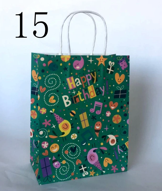Подарочный пакет из крафт бумаги с ручками 10 шт. детская обертка для дня рождения