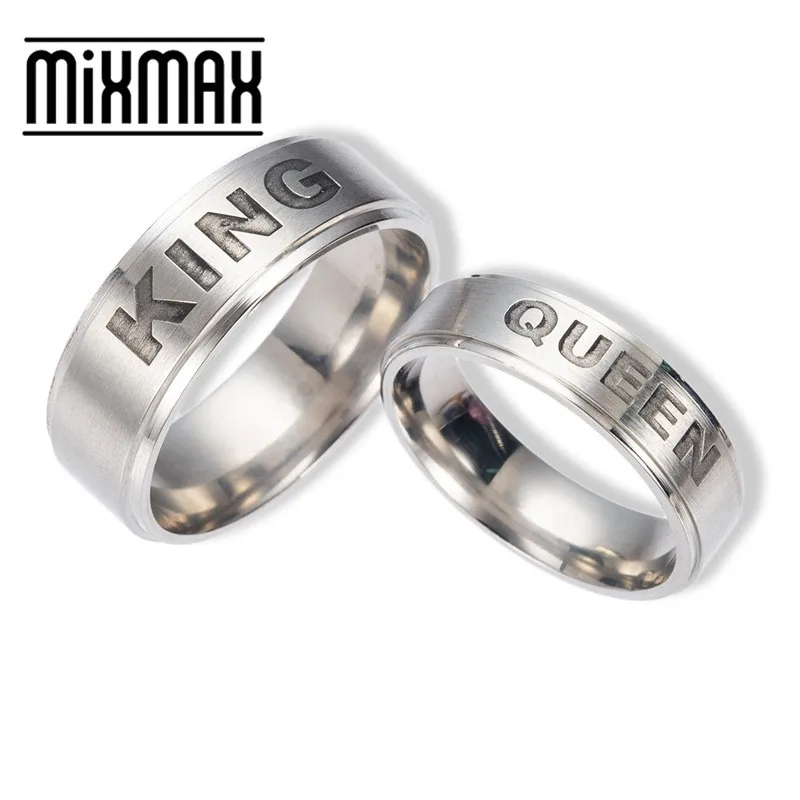 cheap 15pcs King and Queen Rings men women Couple 316L Titanium Steel Wedding Engagement Trendy Jewelry Gifts wholesale lots bulk