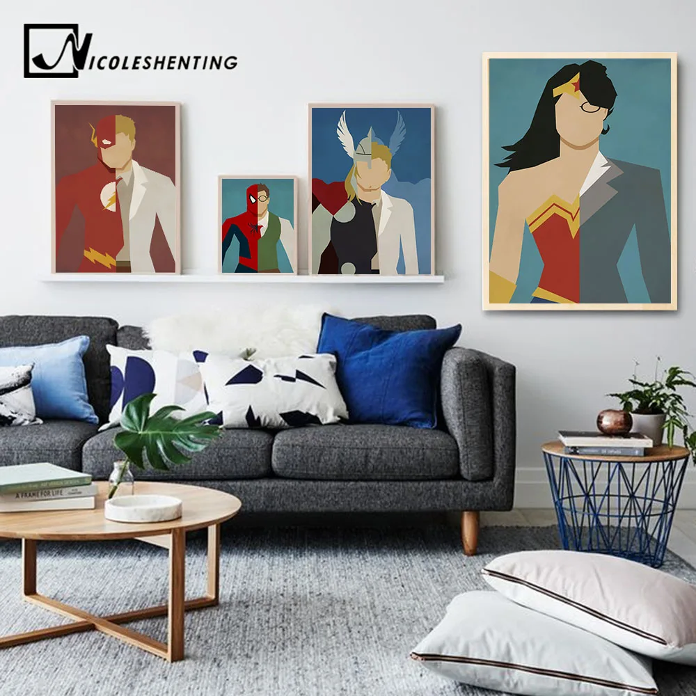 

Batman Superman Hulk Poster Minimalist Art Canvas Poster Painting Superheroes Comic Picture Print Children Room Decor Flash