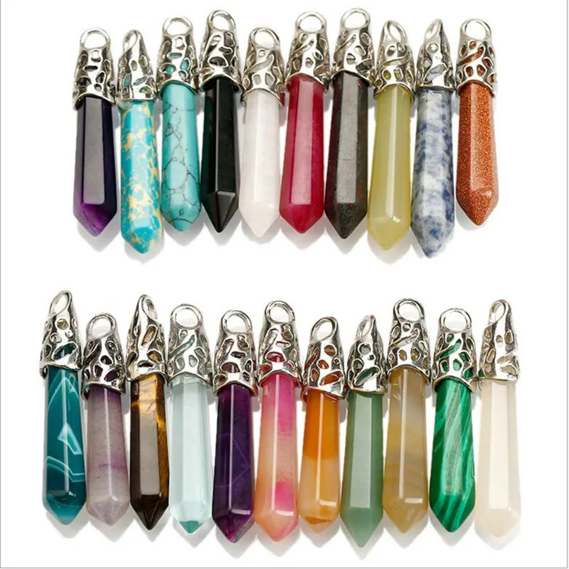 

Pendulum Hexagonal Pointed Reiki Natural Stones Crystal Pillar Charms Pendant For Necklace Making Diy Gift Accessories Z618