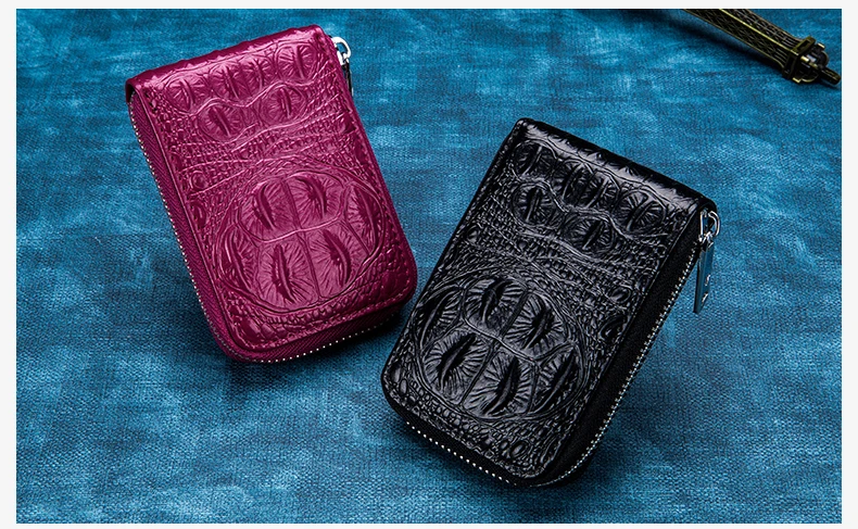 Lomelobo Split Leather Card Wallet Women & Men Alligator Coin Purse Credit ID Card Holder Female Male Lady Bank Cards Wallet Hot 2019 HCL7143 Details (14)