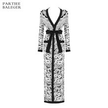 Новое поступление года Chic Luxe жаккардовые одежда с длинным рукавом Sexy V образным вырезом Пояса Whoesale вечерние закрытый купальник пальт