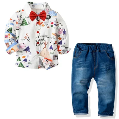 

Baby Boys Summer Autumn Clothes Outfit Children's Clothing Sets Kids Print Shirt+jeans 2pcs Suits Toddler Outwear Baby Boy Set