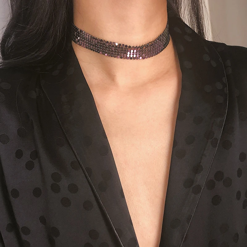 

AE-CANFLY Punk Personality Metal Sequins Item Women Simple Geometric Street Style Vintage Chokers Necklaces