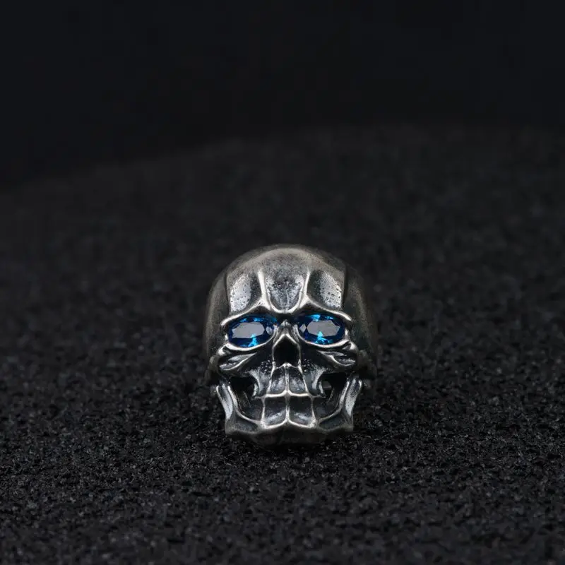 Черное кольцо FNJ с черепом, 925 серебро, Anillos, новая мода, голубой циркон, S925 Стерлинговое Серебро, кольца для мужчин, ювелирное изделие, регулируемый размер, bague